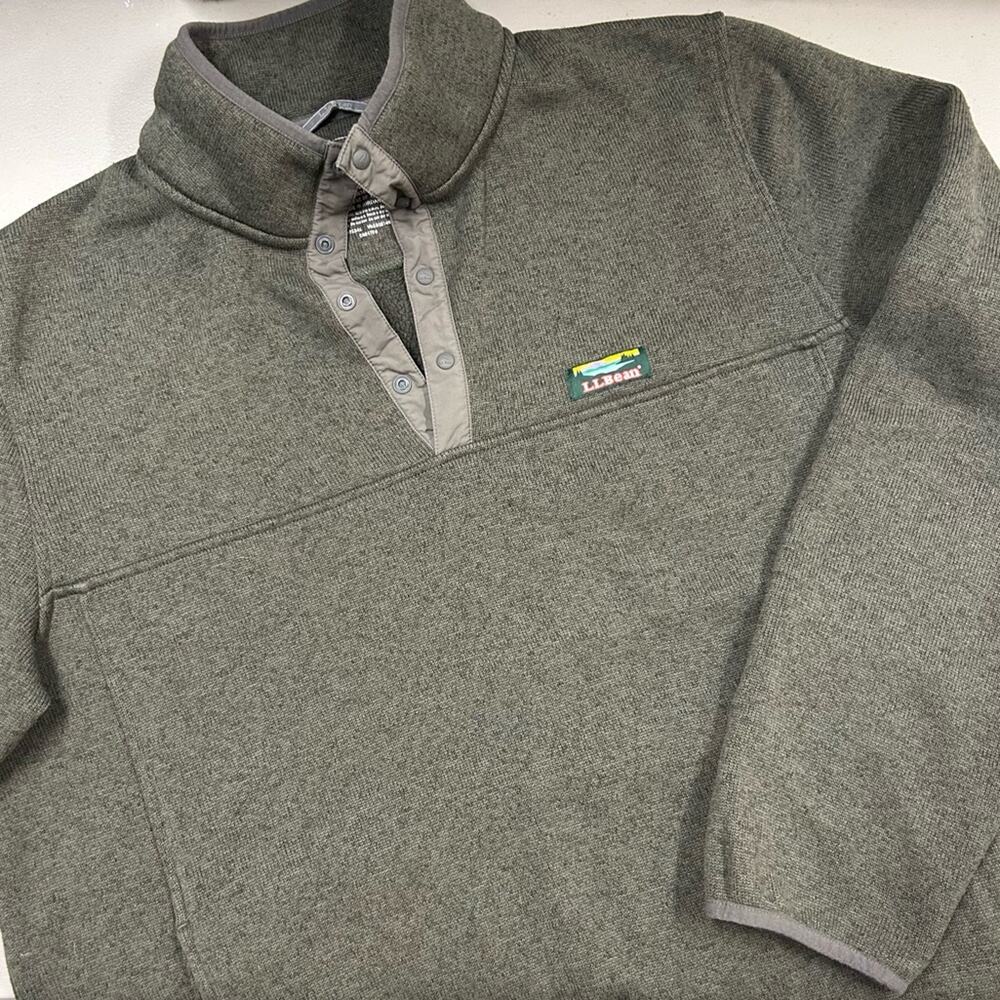 LL Bean Sweater 1/4 Snap Button Top Slightly Fitted Green Pockets Mens Size XL